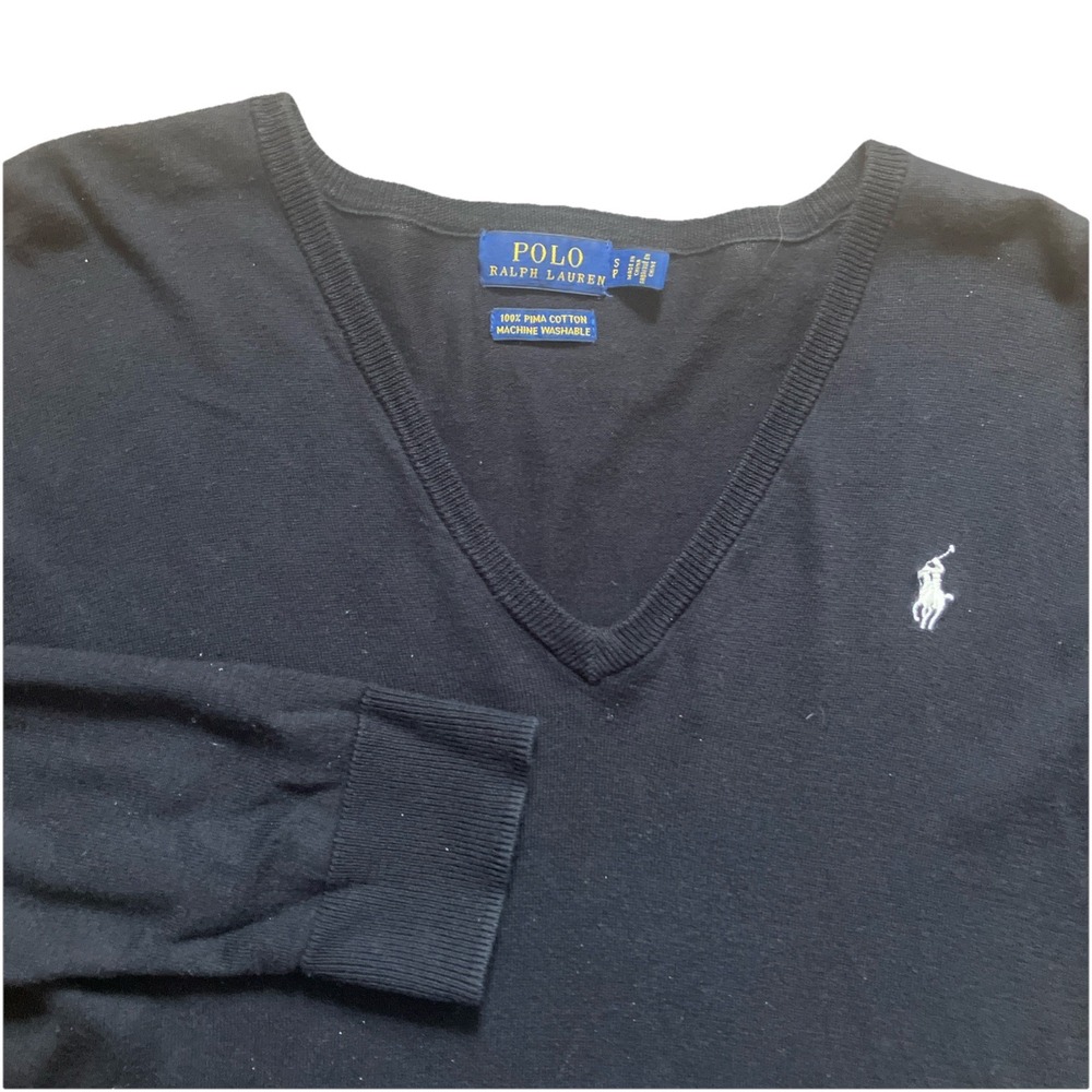 Polo Ralph Lauren‎ Men's Black V-Neck Pima Cotton Sweater Size S Light Weight